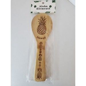 New Aloha Elements 8 Inch Bamboo Rice Paddle Hawaii Pineapple Carved